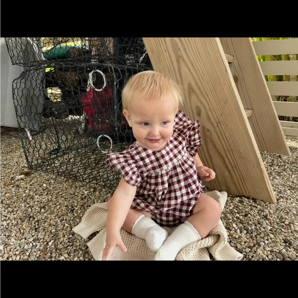 GAP Checkered Ruffle Diaper Cover - Purple and White
